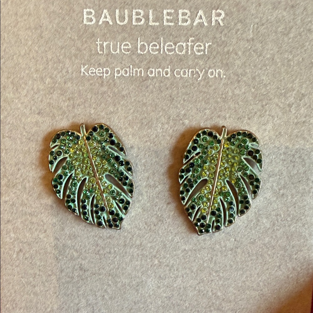 BaubleBar True Beleafer Tropical Palm Leaf Statement Earring NIB